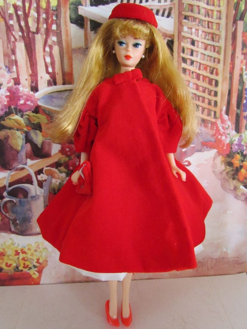 BARBIE "SILKEN FLAME" REPRO DOLL,"RED FLARE" DRESS + COAT OUTFIT, ANNIVERSARY